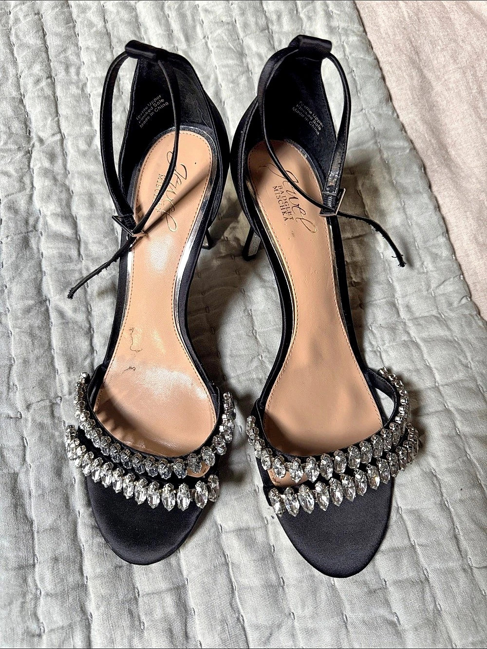 Jewel Badgley Mischka Zimal II Ankle Strap Sandal Black & Silver Heels US 10